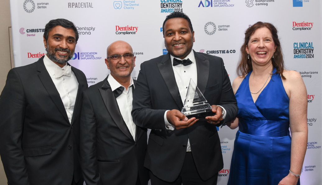 The team at Alban City Dental accepts the award for Best Implant Dentistry Practice at the Clinical Dentistry Awards 2024